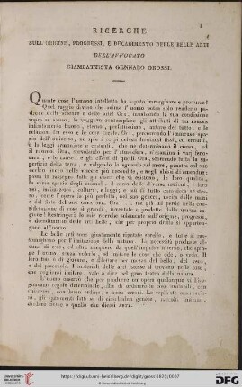 Ricerche sull origine, progressi, e decadimento delle belle arti dell'avvocato Giambattista Gennaro Grossi