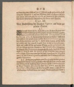 Cap. III. Von Aufreissung der Flachen Figuren auf dazu gegebene Seiten
