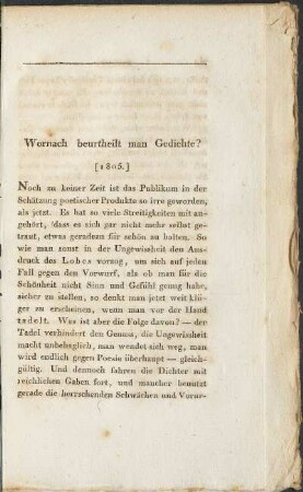 Wornach beurtheil man Gedichte? (unvollständig)