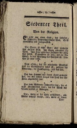 Siebenter Theil. Von der Religion.
