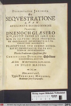 Dissertatio Juridica De Seqvestratione