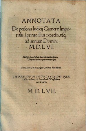 Annotata de personis Judicii Camerae Imperialis a primo illius exordio usque ad annum domini 1556