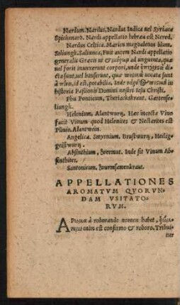 Appellationes Aromatum ...