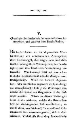 V. Chemische Beschaffenheit der unterirdischen Atmosphäre, und Analyse ihrer Beschaffenheit.