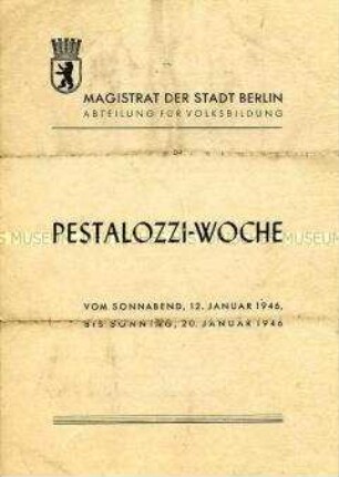 Programm zur "Pestalozzi-Woche" 1946 in Berlin