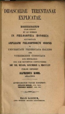 Didascaliae Terentianae explicatae : Diss. inaug.