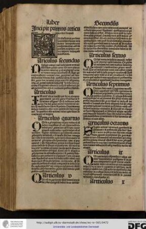 Incipit primus articulus libri secundi.