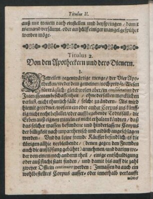 Titulus 2. Von den Apotheckern und dero Dienern.