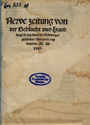 Newe von der schlacht ... durch die Schweitzer geschehen