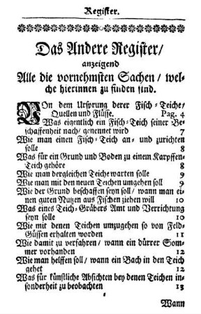 Das Andere Register/ anzeigend Alle die vornehmsten Sachen/ welche hierinnen zu finden sind.