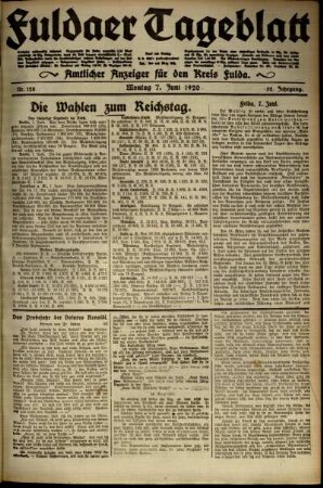 Ausgabe vom Montag, den 07. Juni 1920.