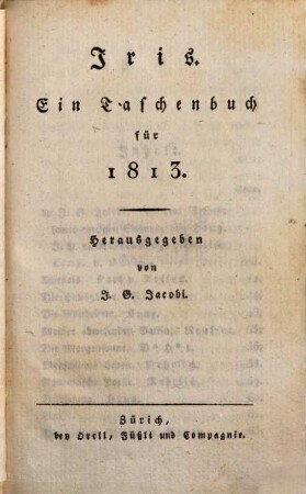 Iris : ein Taschenbuch für .... 1813