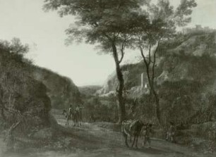 Weg unter Bäumen im Tal