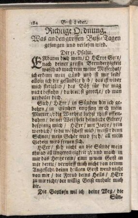 Richtige Ordnung. Was an den grossen Buß-Tagen gesungen und verlesen wird.