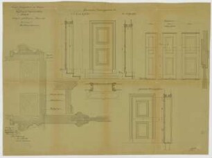 Thiersch, Friedrich von; München; Justizpalast - Türen im Beratungszimmer EG - 3. OG (Grundriss, Schnitte, Ansichten)