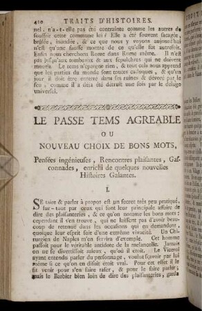 Le Passe Tems Agréable ou Nouveau Choix de Bons Mots, Pensées ingénieuses, Rencontres plaisantes, Gasconnades, ...