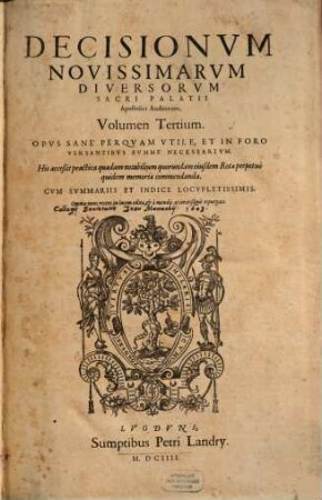 Decisiones novissimae rotae diversorum Sacri Palatii Apostolis Auditorum, 3