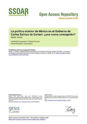 La política exterior de México en el Gobierno de Carlos Salinas de Gortari: ¿una nueva concepción?