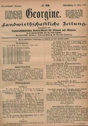 Achtundsechzigster Jahrgang. No. 13. Insterburg, 29. März 1900.