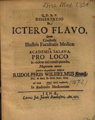 Dissertatio De Ictero Flavo