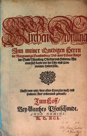 Kirchenordnung in Brandenburg und der Stadt Nürnberg