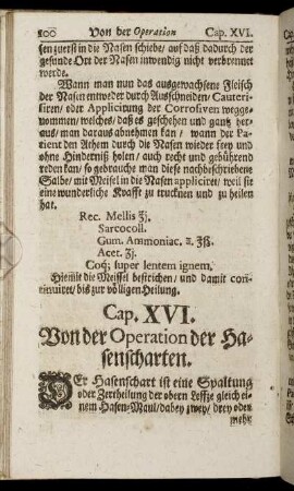 Cap. XVI. Von der Operation der Hasenscharten. - Cap. XXX. Von der Procidentia Ani, oder Ausfall des Affterdarms.