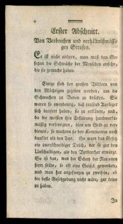 Erster Abschnitt. Von Verbrechen und verhältnißmässigen Strafen