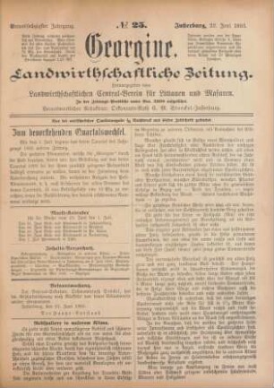Einundsechzigster Jahrgang. No. 25. Insterburg, 22. Juni 1893.