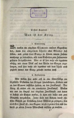 Hinterlassene Werke des Generals Carl von Clausewitz über Krieg und Kriegführung. 1, Vom Kriege ; 1