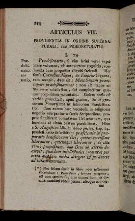 Articulus VIII. Providentia in Ordine Supernaturali, seu Prædestinatio.