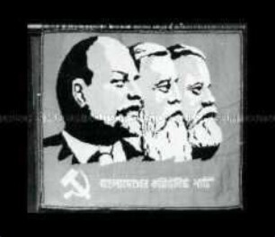 Wandteppich mit Porträts von Marx, Engels und Lenin