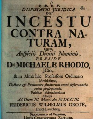 Disputatio Juridica De Incestu Contra Naturam