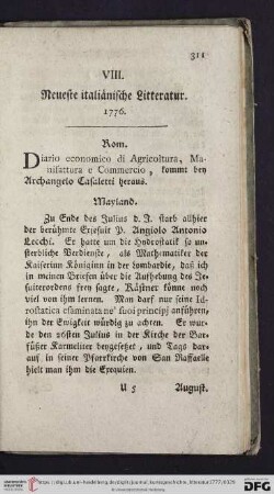 VIII. Neueste italiänische Litteratur. 1776