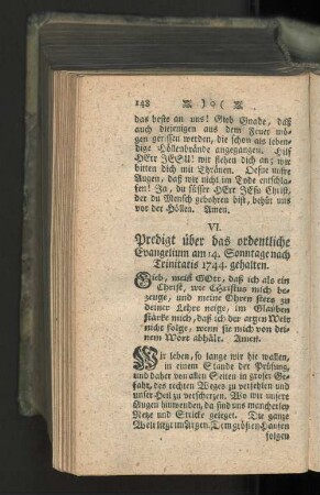 VI. Predigt über das ordentliche Evangelium am 14. Sonntage nach Trinitatis 1744. gehalten.