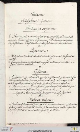 Tentamen philosophicum sextum. Mechanica corporum