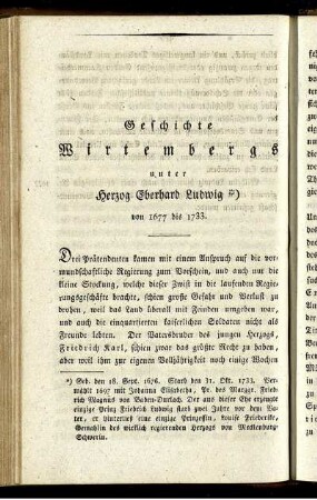 Geschichte Wirtembergs unter Herzog Eberhard Ludwig von 1677 bis 1733