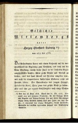 Geschichte Wirtembergs unter Herzog Eberhard Ludwig von 1677 bis 1733