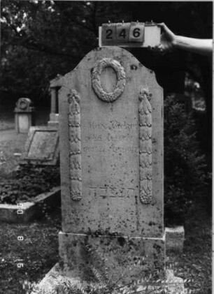 Grabstein 246 (Index: 99618364) Maße HxBxT: 154x62x21 cm Symbolik: Kranz, Verzierungen: Grabstein 246