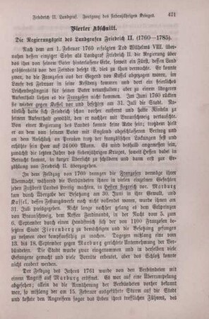 Vierter Abschnitt. Die Regierungszeit des Landgrafen Friedrich II. (1760 - 1785)