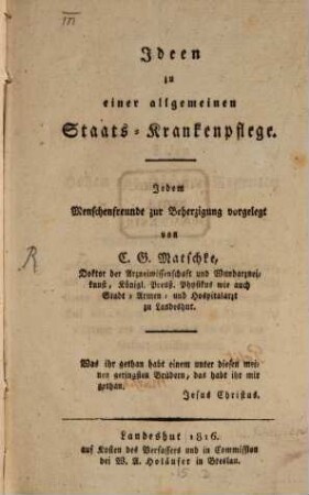 Ideen zu einer allgemeinen Staats-Krankenpflege