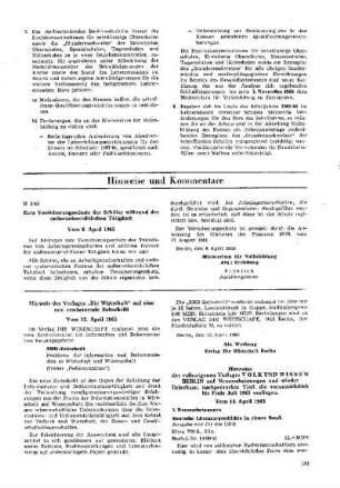 Hinweis des volkseigenen Verlages VOLK UND WISSEN BERLIN auf Neuerscheinungen und wieder lieferbare, nachgedruckte Titel, die voraussichtlich bis Ende Juli 1965 vorliegen : vom 14. April 1965 ; [Hinweise und Kommentare]