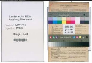 Entnazifizierung Josef Menge , geb. 16.02.1886 (Versicherungsvertreter)