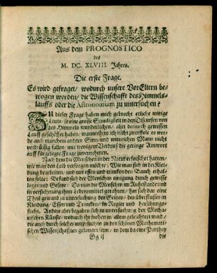 Aus dem Prognostico des M. DC. XLVIII. Jahres. Die erste - fünffte Frage.