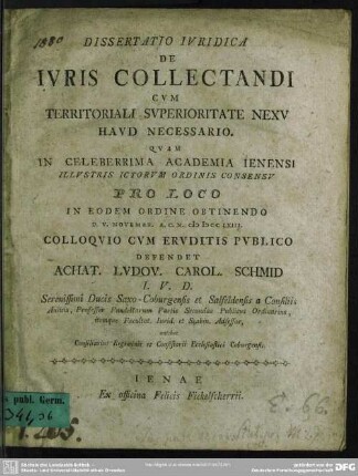Dissertatio Iuridica De Iuris Collectandi Cum Territoriali Superioritate Nexu Haud Necessario