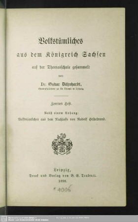 2: Volkstümliches aus dem Königreich Sachsen