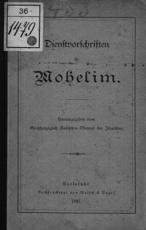 Dienstvorschriften für Mohelim : Herausgegeben vom Grossherzoglich Badischen Oberrat der Israeliten
