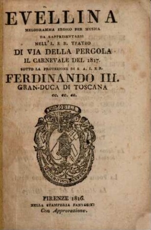 Evellina : Melodramma eroico per musica