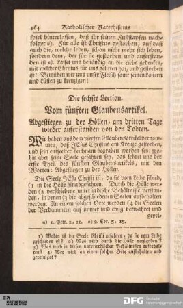 Die sechste Lection. Vom fünften Glaubensartikel.