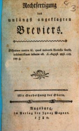 Rechtfertigung des unlängst angeklagten Breviers