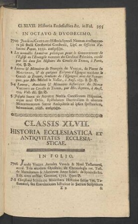 Classis XLVII. Historia Ecclesiastica Et Antiquitates Ecclesiasticae